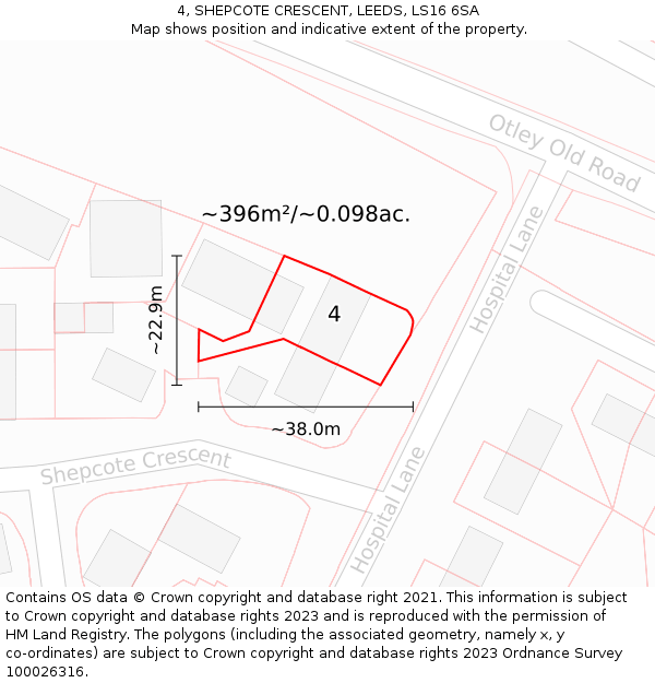 4, SHEPCOTE CRESCENT, LEEDS, LS16 6SA: Plot and title map