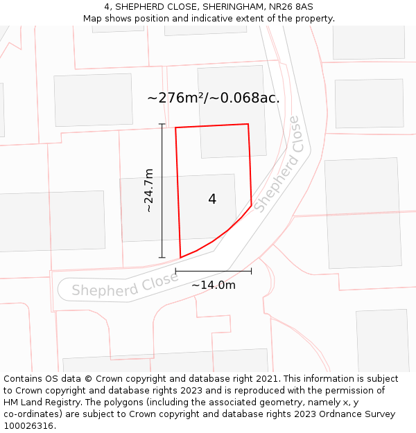 4, SHEPHERD CLOSE, SHERINGHAM, NR26 8AS: Plot and title map