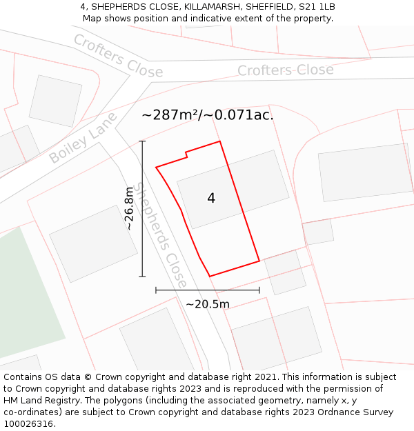 4, SHEPHERDS CLOSE, KILLAMARSH, SHEFFIELD, S21 1LB: Plot and title map
