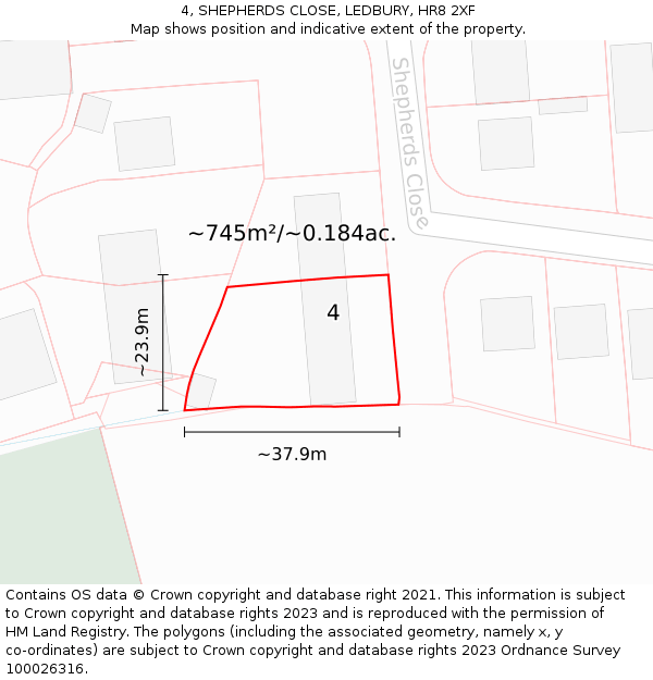 4, SHEPHERDS CLOSE, LEDBURY, HR8 2XF: Plot and title map