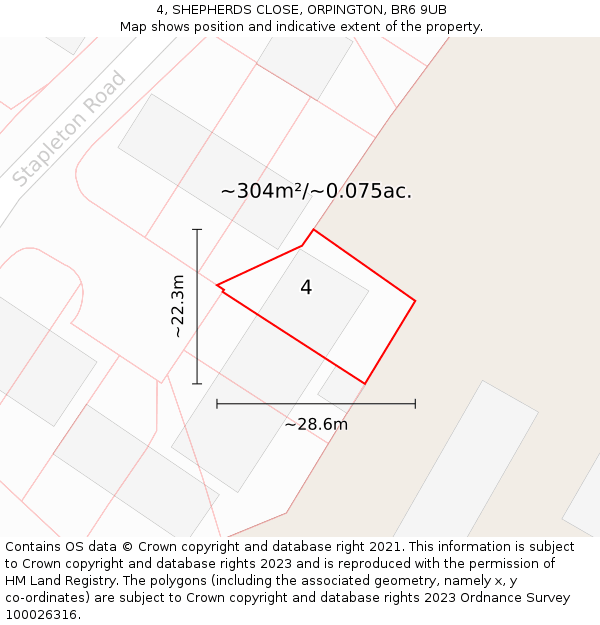 4, SHEPHERDS CLOSE, ORPINGTON, BR6 9UB: Plot and title map