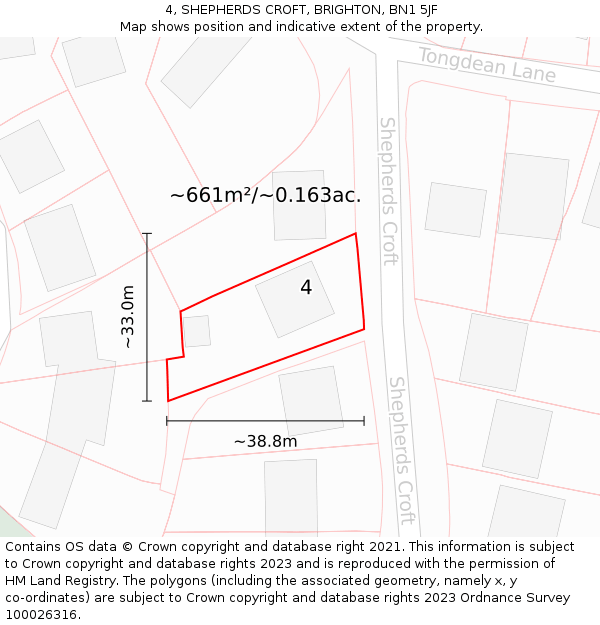 4, SHEPHERDS CROFT, BRIGHTON, BN1 5JF: Plot and title map