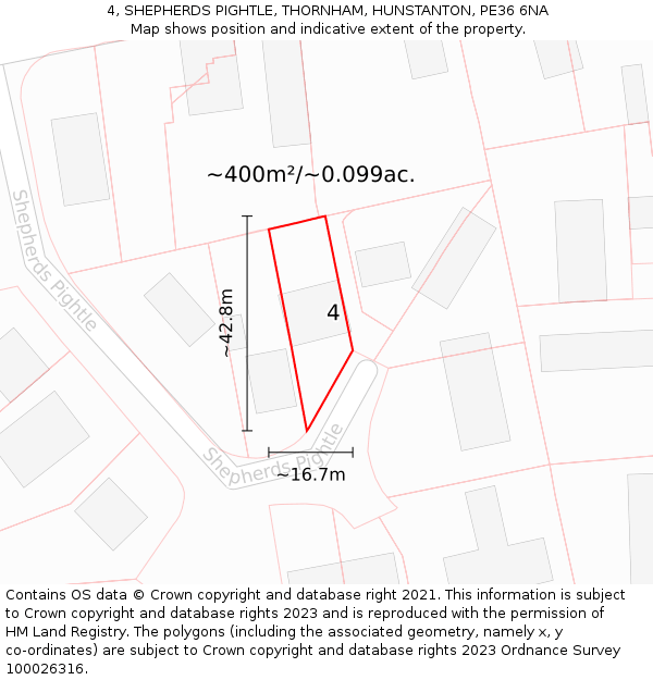 4, SHEPHERDS PIGHTLE, THORNHAM, HUNSTANTON, PE36 6NA: Plot and title map