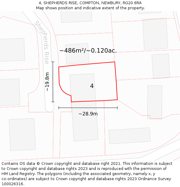 4, SHEPHERDS RISE, COMPTON, NEWBURY, RG20 6RA: Plot and title map