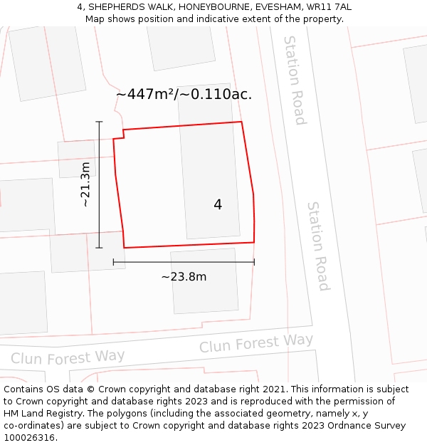 4, SHEPHERDS WALK, HONEYBOURNE, EVESHAM, WR11 7AL: Plot and title map