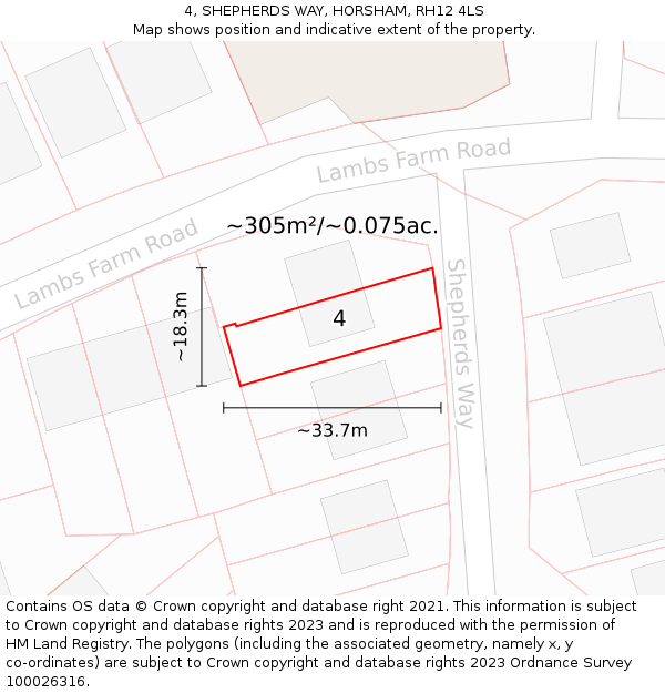 4, SHEPHERDS WAY, HORSHAM, RH12 4LS: Plot and title map
