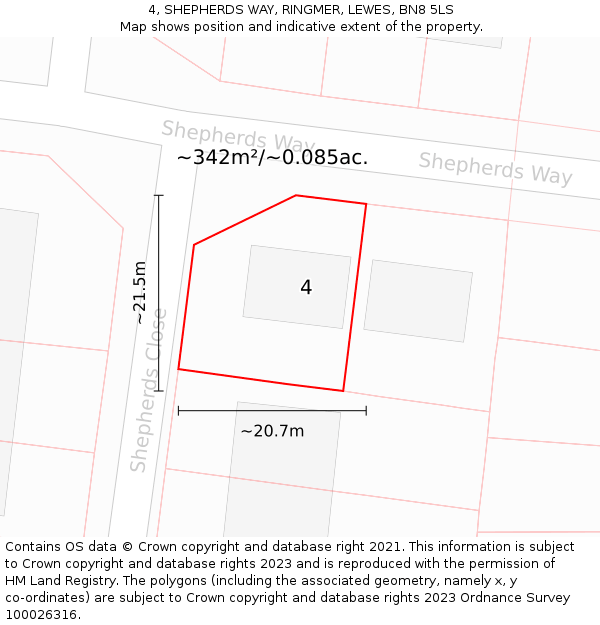 4, SHEPHERDS WAY, RINGMER, LEWES, BN8 5LS: Plot and title map