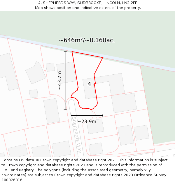 4, SHEPHERDS WAY, SUDBROOKE, LINCOLN, LN2 2FE: Plot and title map