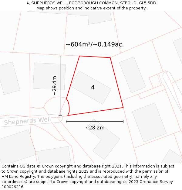 4, SHEPHERDS WELL, RODBOROUGH COMMON, STROUD, GL5 5DD: Plot and title map