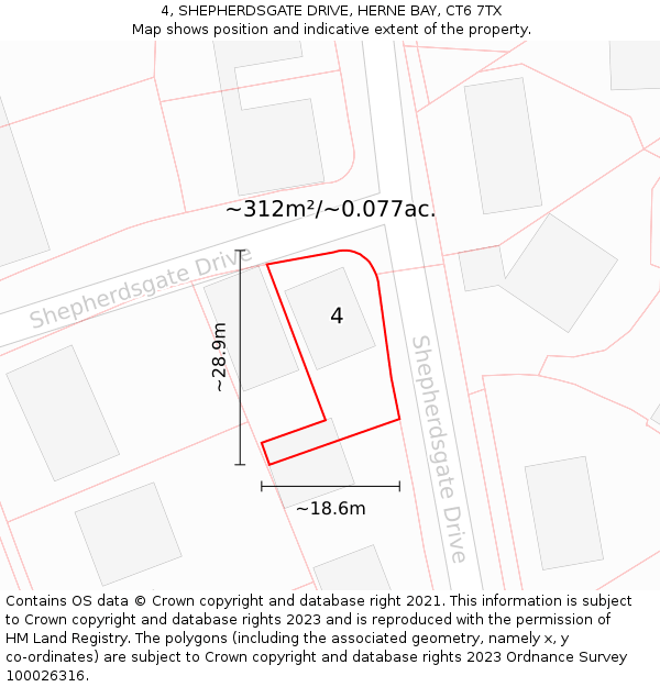 4, SHEPHERDSGATE DRIVE, HERNE BAY, CT6 7TX: Plot and title map