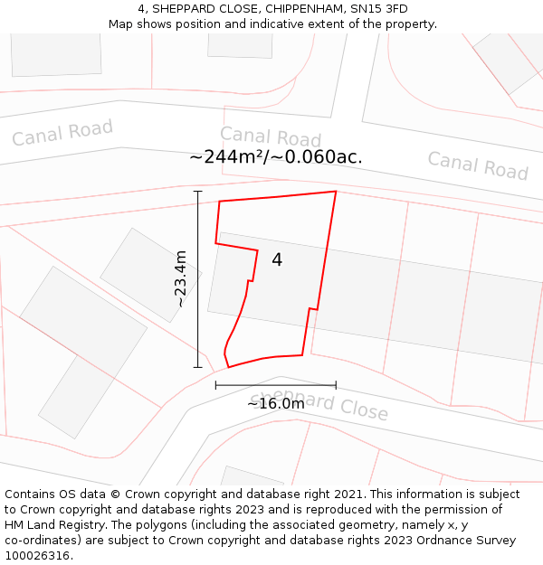 4, SHEPPARD CLOSE, CHIPPENHAM, SN15 3FD: Plot and title map