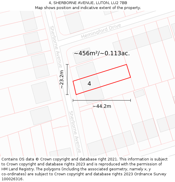 4, SHERBORNE AVENUE, LUTON, LU2 7BB: Plot and title map