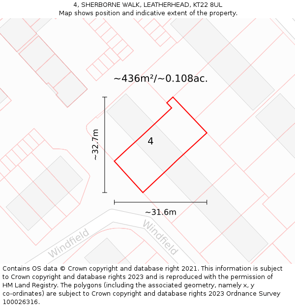 4, SHERBORNE WALK, LEATHERHEAD, KT22 8UL: Plot and title map