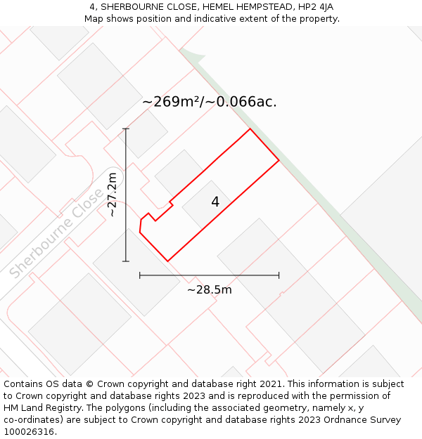 4, SHERBOURNE CLOSE, HEMEL HEMPSTEAD, HP2 4JA: Plot and title map
