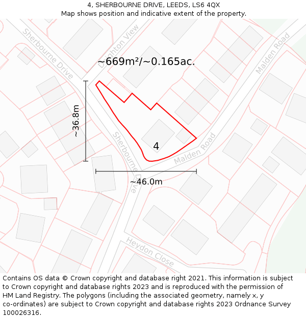 4, SHERBOURNE DRIVE, LEEDS, LS6 4QX: Plot and title map