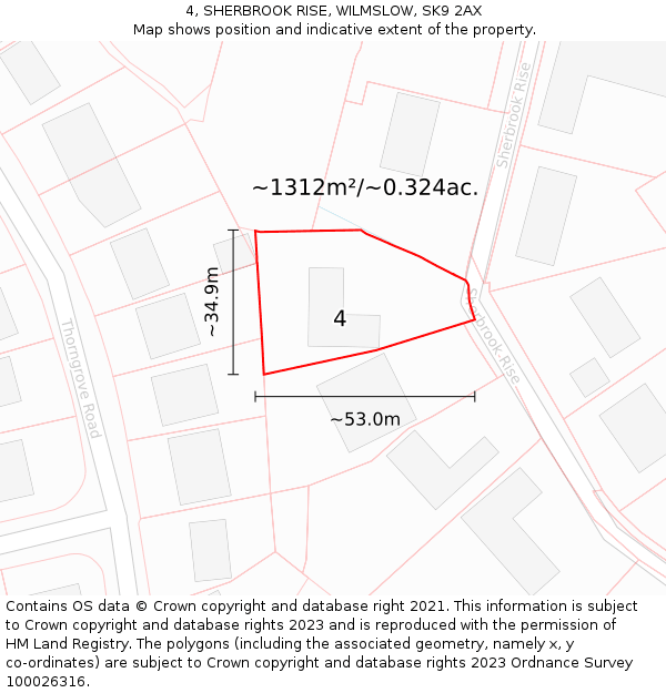 4, SHERBROOK RISE, WILMSLOW, SK9 2AX: Plot and title map