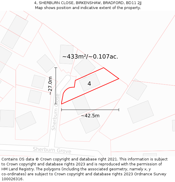 4, SHERBURN CLOSE, BIRKENSHAW, BRADFORD, BD11 2JJ: Plot and title map