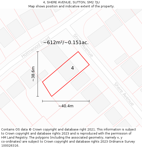 4, SHERE AVENUE, SUTTON, SM2 7JU: Plot and title map