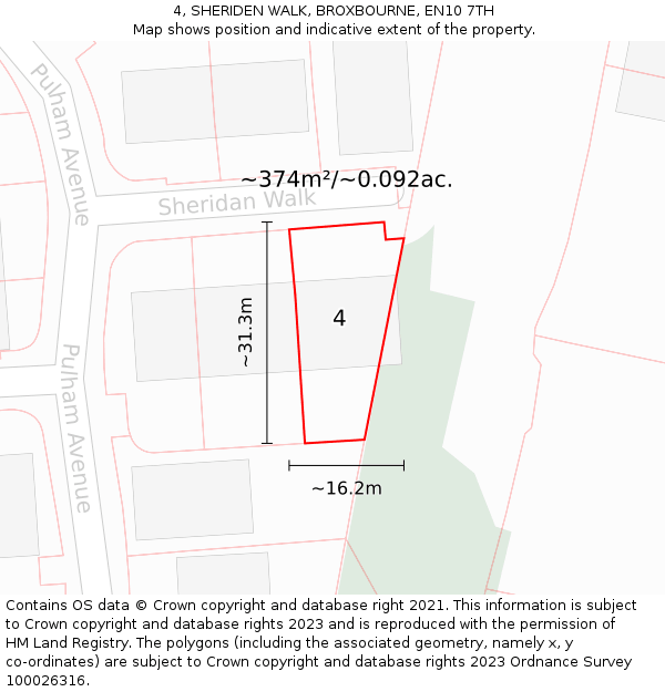 4, SHERIDEN WALK, BROXBOURNE, EN10 7TH: Plot and title map
