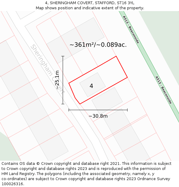 4, SHERINGHAM COVERT, STAFFORD, ST16 3YL: Plot and title map