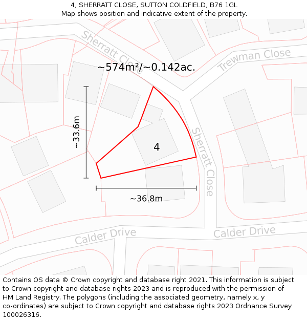 4, SHERRATT CLOSE, SUTTON COLDFIELD, B76 1GL: Plot and title map