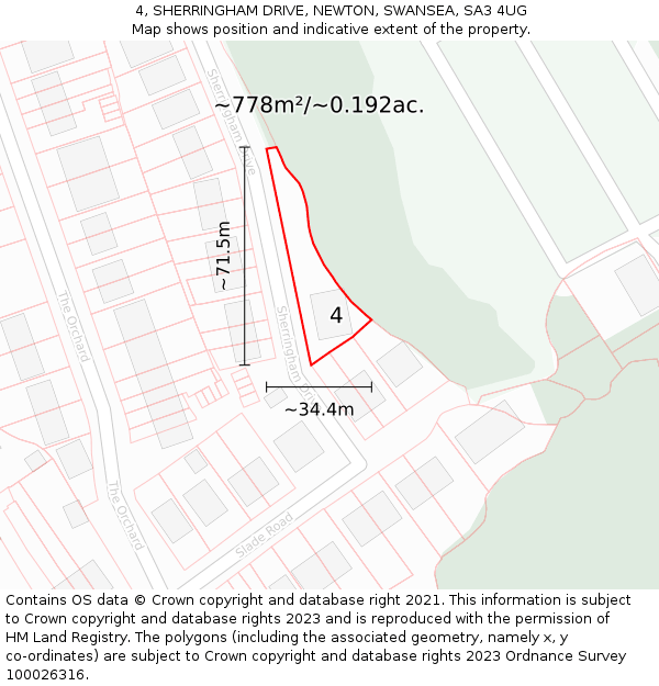 4, SHERRINGHAM DRIVE, NEWTON, SWANSEA, SA3 4UG: Plot and title map