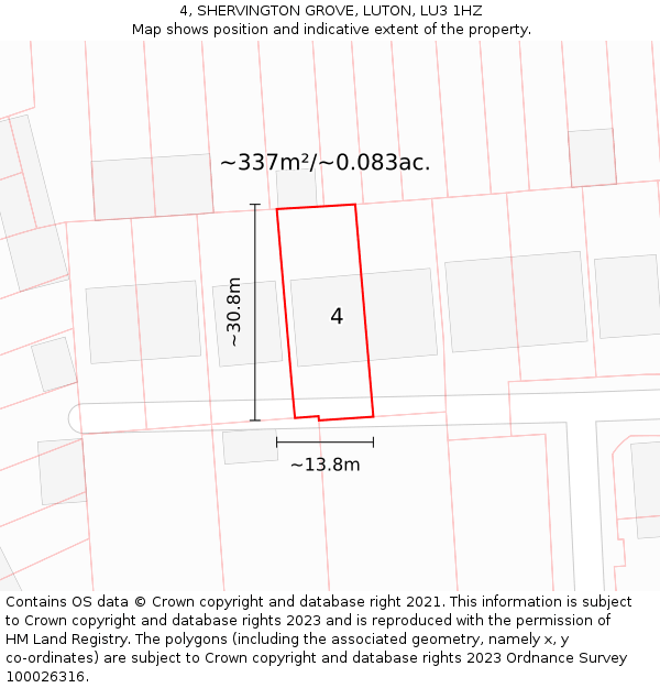 4, SHERVINGTON GROVE, LUTON, LU3 1HZ: Plot and title map