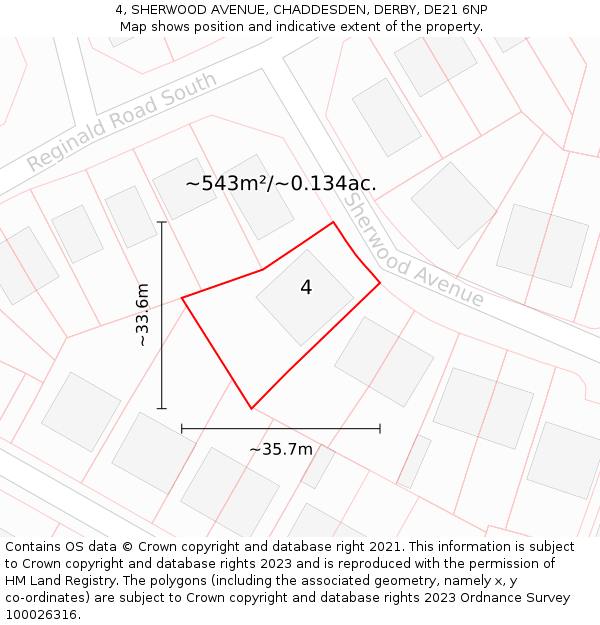 4, SHERWOOD AVENUE, CHADDESDEN, DERBY, DE21 6NP: Plot and title map