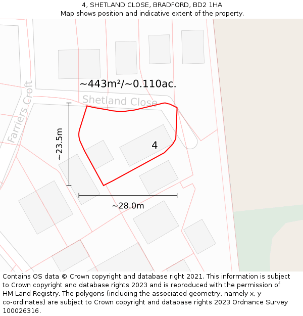 4, SHETLAND CLOSE, BRADFORD, BD2 1HA: Plot and title map
