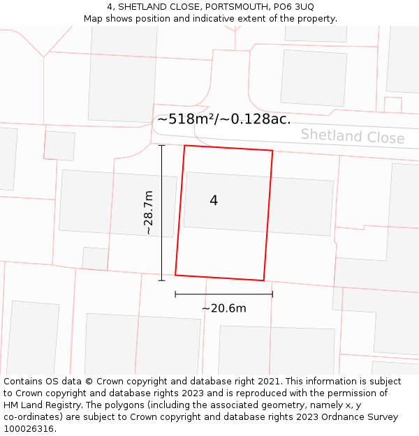4, SHETLAND CLOSE, PORTSMOUTH, PO6 3UQ: Plot and title map