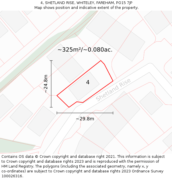 4, SHETLAND RISE, WHITELEY, FAREHAM, PO15 7JP: Plot and title map