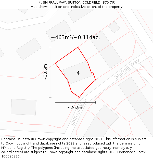 4, SHIFRALL WAY, SUTTON COLDFIELD, B75 7JR: Plot and title map