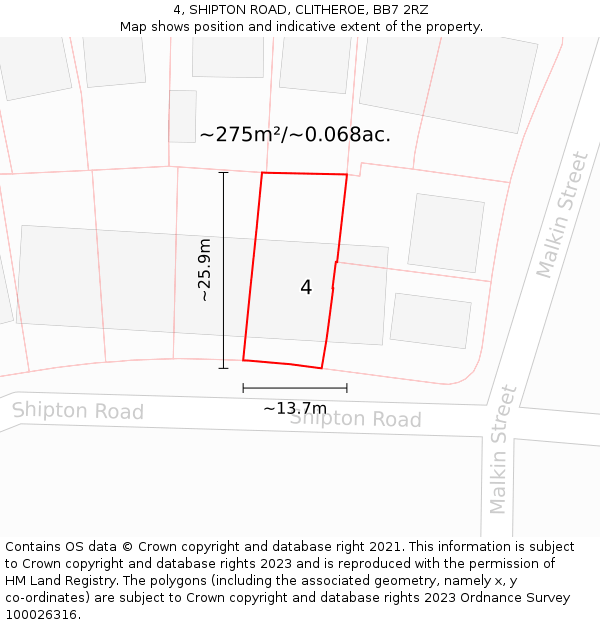 4, SHIPTON ROAD, CLITHEROE, BB7 2RZ: Plot and title map
