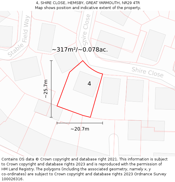 4, SHIRE CLOSE, HEMSBY, GREAT YARMOUTH, NR29 4TR: Plot and title map