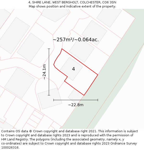 4, SHIRE LANE, WEST BERGHOLT, COLCHESTER, CO6 3SN: Plot and title map