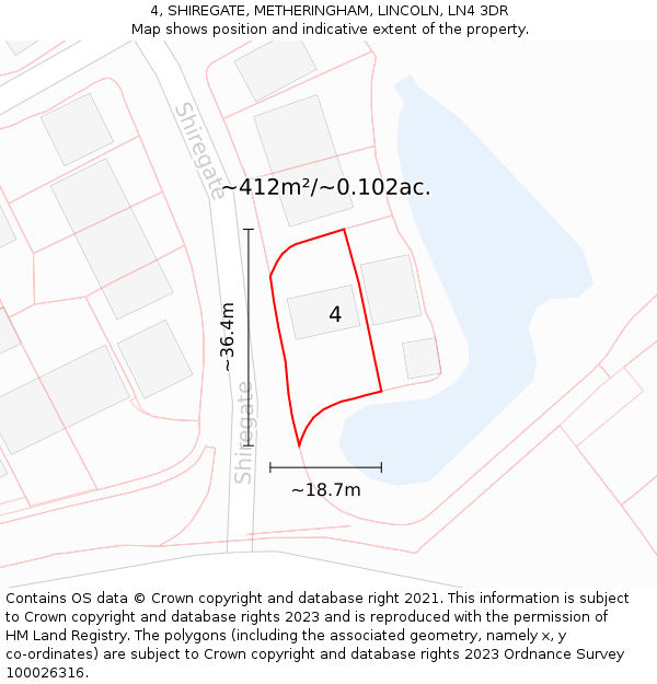4, SHIREGATE, METHERINGHAM, LINCOLN, LN4 3DR: Plot and title map