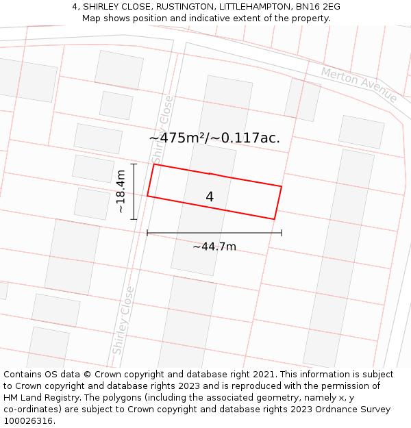 4, SHIRLEY CLOSE, RUSTINGTON, LITTLEHAMPTON, BN16 2EG: Plot and title map