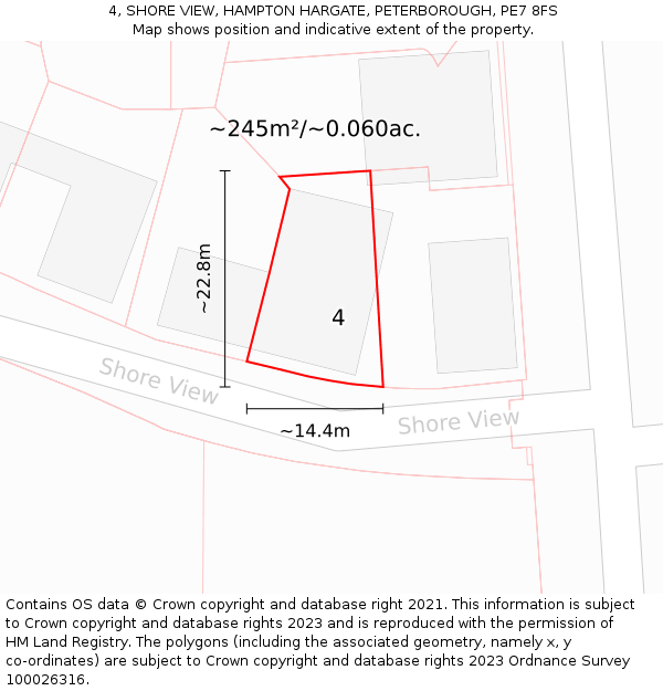 4, SHORE VIEW, HAMPTON HARGATE, PETERBOROUGH, PE7 8FS: Plot and title map