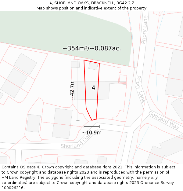 4, SHORLAND OAKS, BRACKNELL, RG42 2JZ: Plot and title map