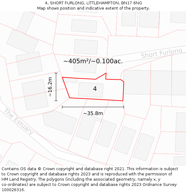 4, SHORT FURLONG, LITTLEHAMPTON, BN17 6NG: Plot and title map