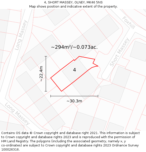 4, SHORT MASSEY, OLNEY, MK46 5NS: Plot and title map