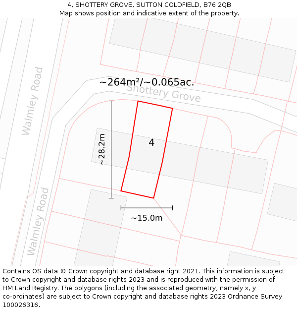 4, SHOTTERY GROVE, SUTTON COLDFIELD, B76 2QB: Plot and title map