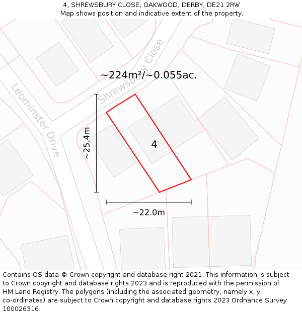 4, SHREWSBURY CLOSE, OAKWOOD, DERBY, DE21 2RW: Plot and title map