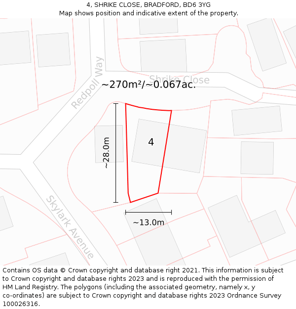 4, SHRIKE CLOSE, BRADFORD, BD6 3YG: Plot and title map