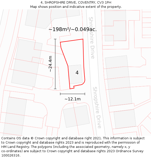 4, SHROPSHIRE DRIVE, COVENTRY, CV3 1PH: Plot and title map