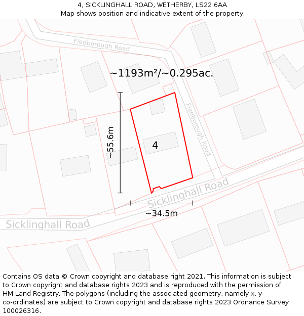 4, SICKLINGHALL ROAD, WETHERBY, LS22 6AA: Plot and title map