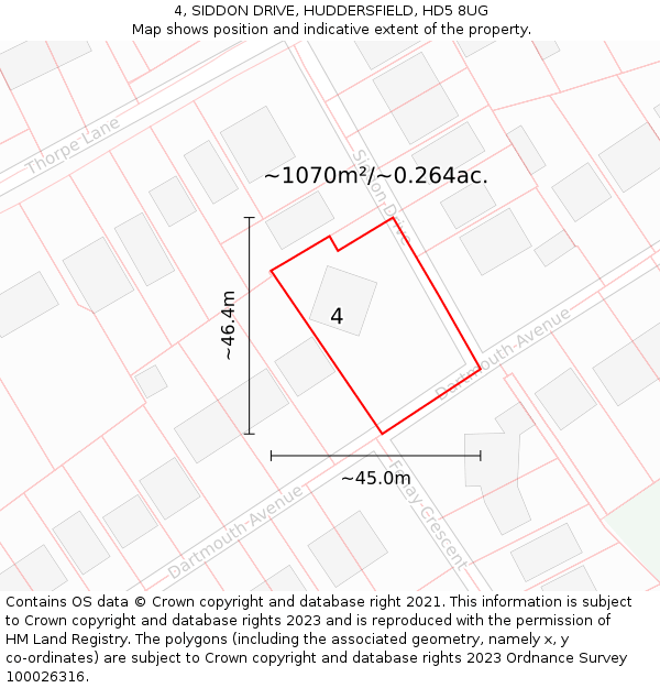 4, SIDDON DRIVE, HUDDERSFIELD, HD5 8UG: Plot and title map
