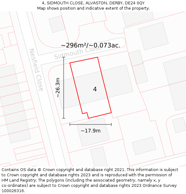 4, SIDMOUTH CLOSE, ALVASTON, DERBY, DE24 0QY: Plot and title map