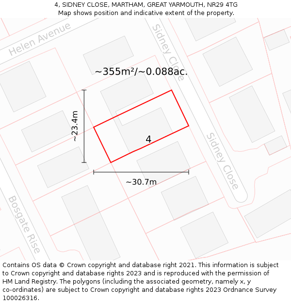 4, SIDNEY CLOSE, MARTHAM, GREAT YARMOUTH, NR29 4TG: Plot and title map