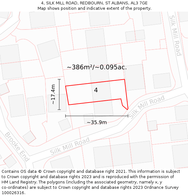 4, SILK MILL ROAD, REDBOURN, ST ALBANS, AL3 7GE: Plot and title map